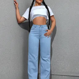 silver threads Women Straight Fit High Rise Light Blue Jeans image 5