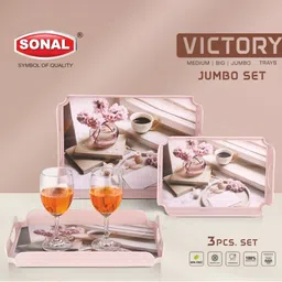 sonal - Victory 3 Pc Serving Tray Set (Small, Medium & Big) - For Decor & Dining Tray Serving Set image 4
