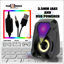 Pick Ur Needs Multimedia Sound Bass Speakers with Colourful LED Modes System for PC Laptop 3 W Laptop/Desktop Speaker image 4