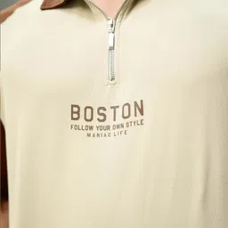 maniac Men Printed Polo Neck Pure Cotton Beige T-Shirt image 5