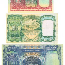 currency bazaar Set of 3 Old BURMA British India KG VI Fancy 5 ,10 & 100 Rupees Note Coin Medieval Coin Collection image 2