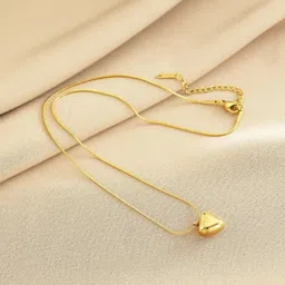 mashba Anti-tarnish Gold Heart Pendant With Chain For Women And Girls Gold-plated Brass Pendant Set image 5