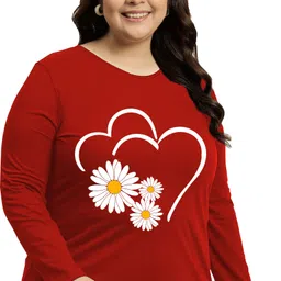 Women Printed Round Neck Cotton Blend Red T-Shirt-image-69