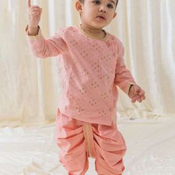 Tiber Taber Boys Geometric Embroidered Beads and Stones Pure Cotton Kurta with Dhoti Pants-picture-21