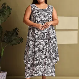 theRebelinme Women Floral Printed Round Neck Sleeveless A-Line Midi Dress-picture-22