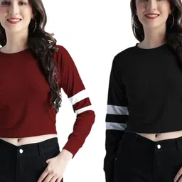 PINOVO Women Striped Pure Cotton T-shirt(Pack Of 2)-image-16