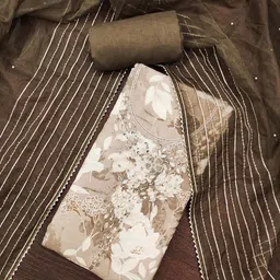 HERE&NOW Floral Embellished Beads & Stones Pure Cotton Unstitched Dress Material-picture-21