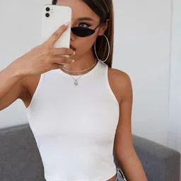 BAESD Women Solid Round Neck Crop Top-image-85