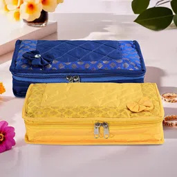 Kuber Industries Yellow & Blue 2 Pcs Textured 7 Compartments Jewellery Organisers image 1