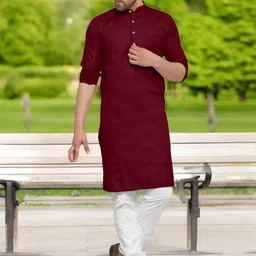 ANUJ FASHION Men Maroon Solid Mandarin Collar Festive Ethnic Kurta-picture-41
