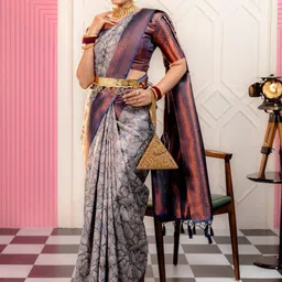 WOVENSTOCK Ethnic Motifs Woven Design Zari Kanjeevaram Saree-image-47
