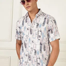 bs blue squad Men's Regular Fit Geometric Printed Casual Shirt image 1