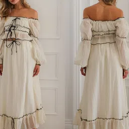 StyleCast Self Design Off-Shoulder Tiered Puff Sleeve Top With Skirt-image-36