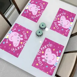 Saral Home Set Of 2 Pink & Blue Peppa Pig Printed Velvet Dining Table Placemats image 1