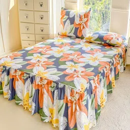 JC HOME Blue & White Floral 140 TC Single Bedsheet with 1 Pillow Covers image 4