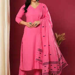 KALINI V-Neck Three-Quarter Sleeves Straight Kurta With Trousers & Dupatta-image-75