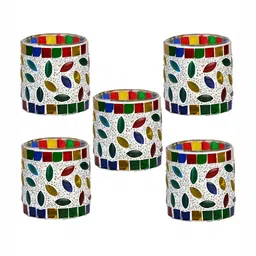 1ST TIME White & Blue 5 Pieces Multicolor Candle Holder-image-83