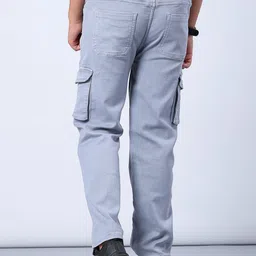 V-Mart Boys Regular Fit Mid-Rise Light Fade Cotton Denim Stretchable Cargo Jeans image 2