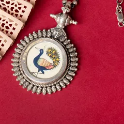 Shyle Sterling Silver Moh Handpainted Peacock Ball Necklace-picture-58