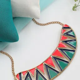 SOHI Women Gold-Toned & Blue Gold-Plated Necklace-image-14