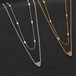 Jewels Galaxy 2Pcs Silver & Gold-Plated Layered Necklace image 1