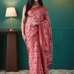 RACHNA Floral Printed Zari Georgette Foil Ready To Wear Saree With Unstiched Blouse-picture-12