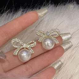 AGARWALPRODUCT Gold-Plated Artificial Studded And Perals Beaded Quirky Drop Earrings image 2