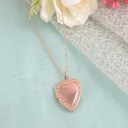 UNIVERSITY TRENDZ Rose Gold-Plated Crystal-Studded Heart Locket Pendant With Chain-picture-10