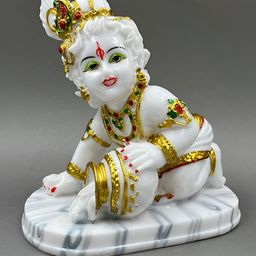 CraftVatika White & Gold Toned Marble Religious Idol Decorative Showpiece-picture-30