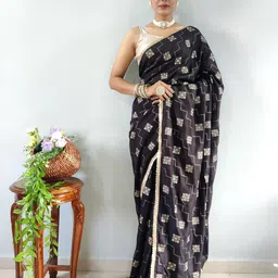 DIVASTRI Ethnic Motifs Printed Embroidered Pure Georgette Saree-image-23