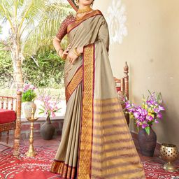 anouk rustic Anouk Cream-Coloured & Maroon Woven Design Zari Art Silk Saree-picture-49