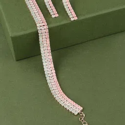 Zaveri Pearls Gold-Plated Pink & Green CZ-Studded Jewellery Set image 1