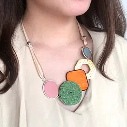 Yellow Chimes Green & Orange Resin Charm Boho Statement Necklace-picture-37