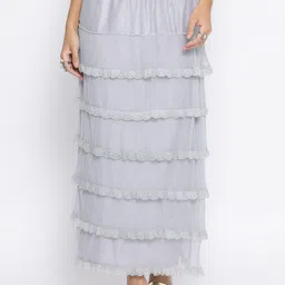 LELA Women Light Blue Net Frill Skirt With Lace-picture-23