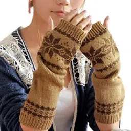 Alexvyan Women Patterned Acrylic Fingerless Winter Gloves-image-85