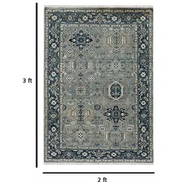 saraswatii global Grey & Teal Ethnic Motifs Rectangle Anti-Skid Woollen Carpet image 5
