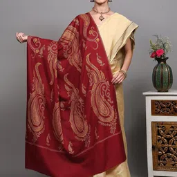 Exotic India Pure Wool Shawl From Kashmir With Sozni Embroidered Giant Paisleys-picture-12