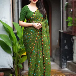 Mitera Warli Printed Pure Georgette Saree with Blouse Piece-picture-38