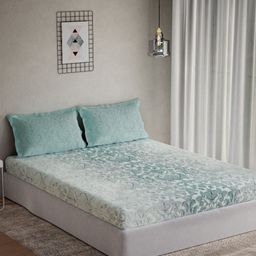 DDecor Turquoise Blue Motifs Printed Cotton 144 TC Queen Bedsheet Set 1.91 m X 2.54 m-picture-16