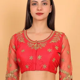 Trendzmy Embroidered Semi-Sheer Sleeves Saree Blouse-image-48