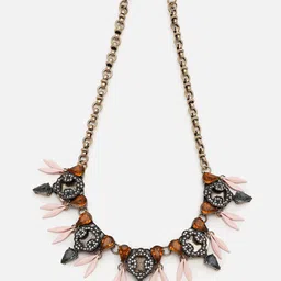 SOHI Gold-Toned & Brown Gold-Plated Designer Stone Necklace image 2