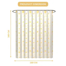 Aura White & Yellow Star Printed Waterproof ShowerCurtainWithHooks image 5