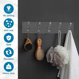 jialto 1 PCS 6 In 1 Self Adhesive Wall Hooks, Heavy Duty Sticky Hooks for Hanging Accessories Organizer, Handbag Organizer image 4