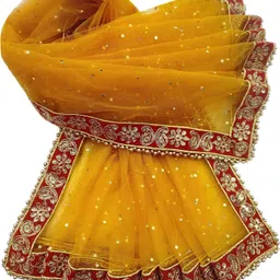 navti creations Net Embroidered Yellow Women Dupatta-picture-11