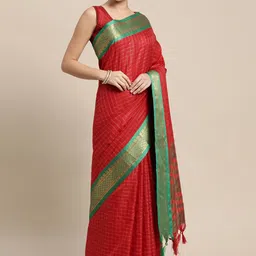 DIVASTRI Checked Woven Design Zari Saree-picture-27