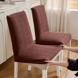 HOMETHREADS 2 Pcs Coffee Brown Elasticated Stretchable Chair Covers-picture-34