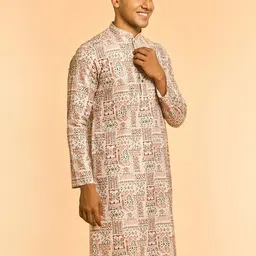 Diwas by Manyavar Geometric Printed Mandarin Collar Cotton Straight Kurta image 4