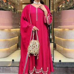 Anni Designer Floral Gotta Patti Embellished V-Neck Kurta With Trousers & Dupatta image 3