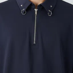 glitchez Drop-Shoulder Sleeves Oversized Polo Collar T-shirt image 3