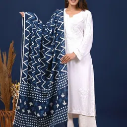 Taavi Dabu Block Printed Cotton Mulmul Dupatta With Taping-image-49
